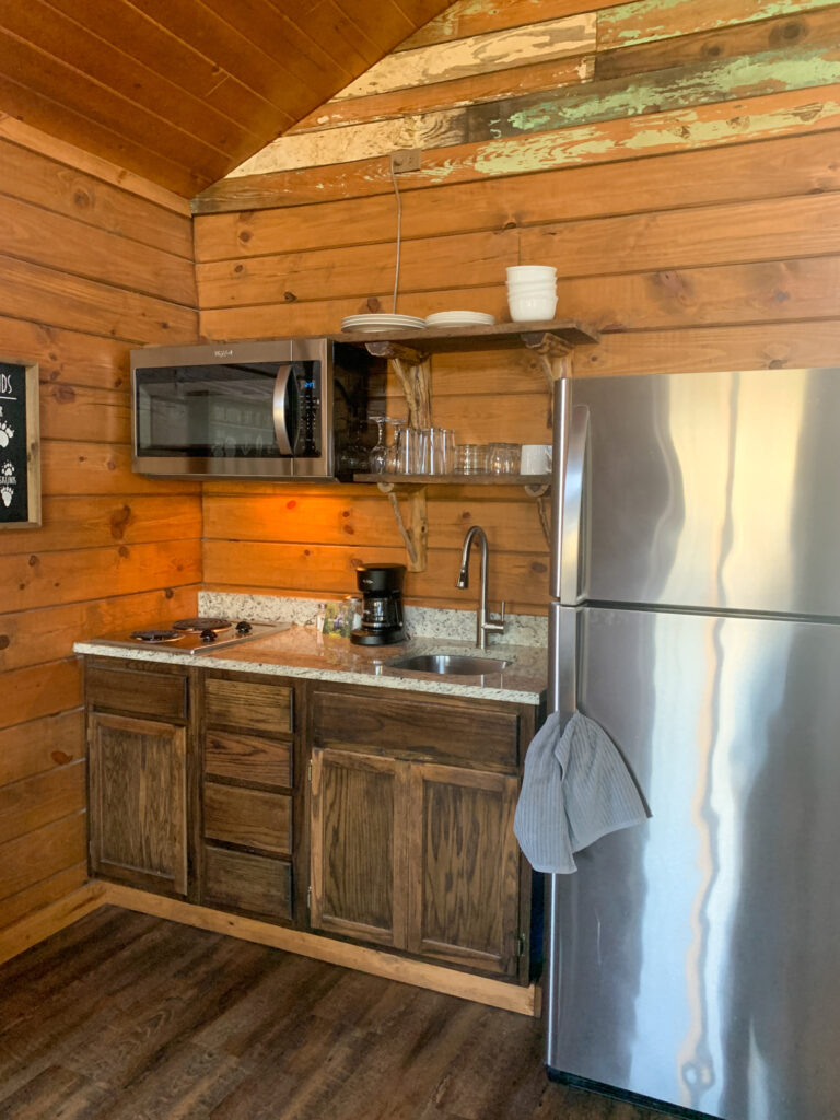 kitchen area of Starlight Havens cabin - Hot Springs treehouse cabins