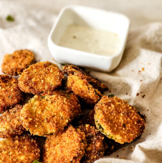 parmesan fried pickles with bowl of ranch dip