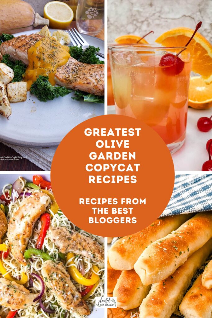 olive garden copycat recipes collage with an orange text circle