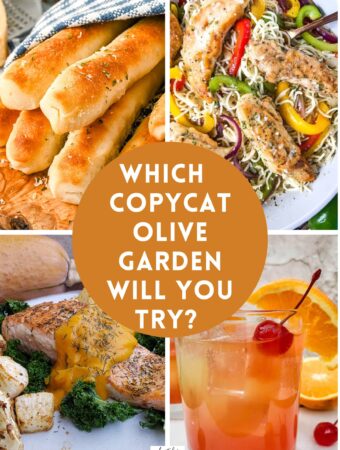 Olive Garden breadsticks, scampi and other Olive Garden copycat recipes in a collage