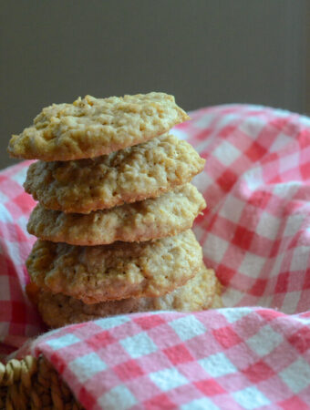 Cinnamon Crunch Toast Cookies stacked in basket