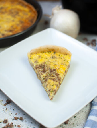 top down view of air fryer sausage quiche