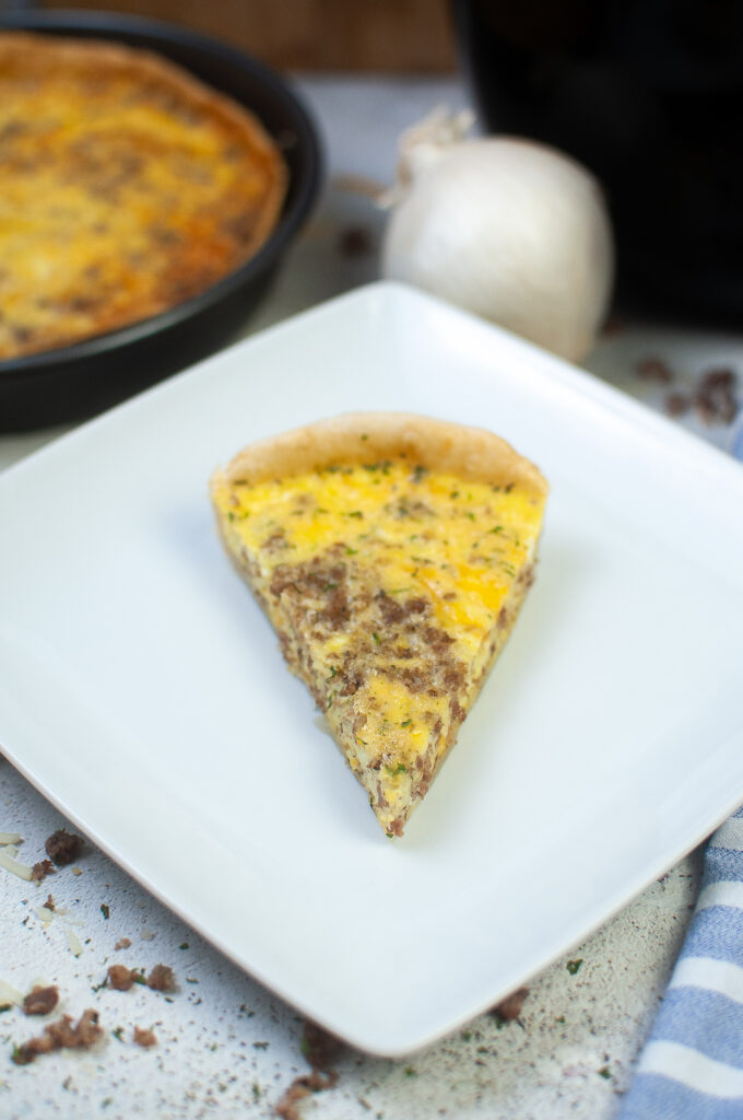 air fryer sausage quiche with top down view