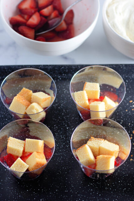 pound cake cubes in shortcake cups
