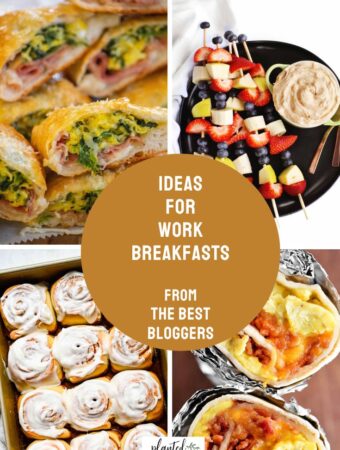 ideas for work breakfasts potluck in collage with text in center