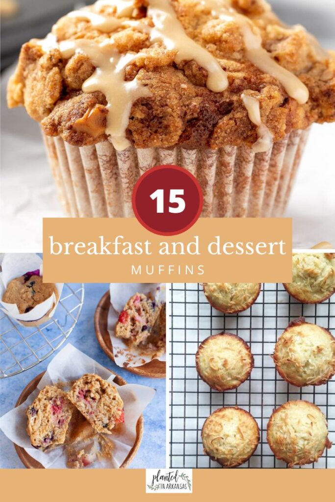 muffin breakfast treats for work in a collage with a text in the middle