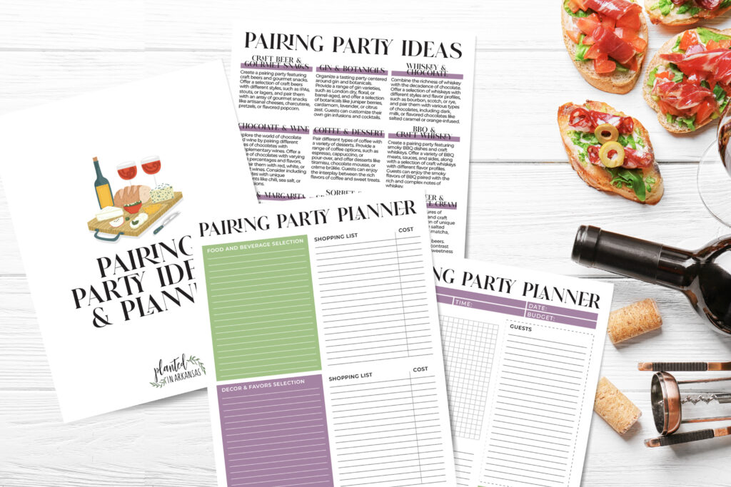printable for a pairing party with bruschetta toasts and wine to side