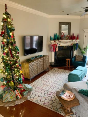 Merry and Bright Christmas decor in living room area