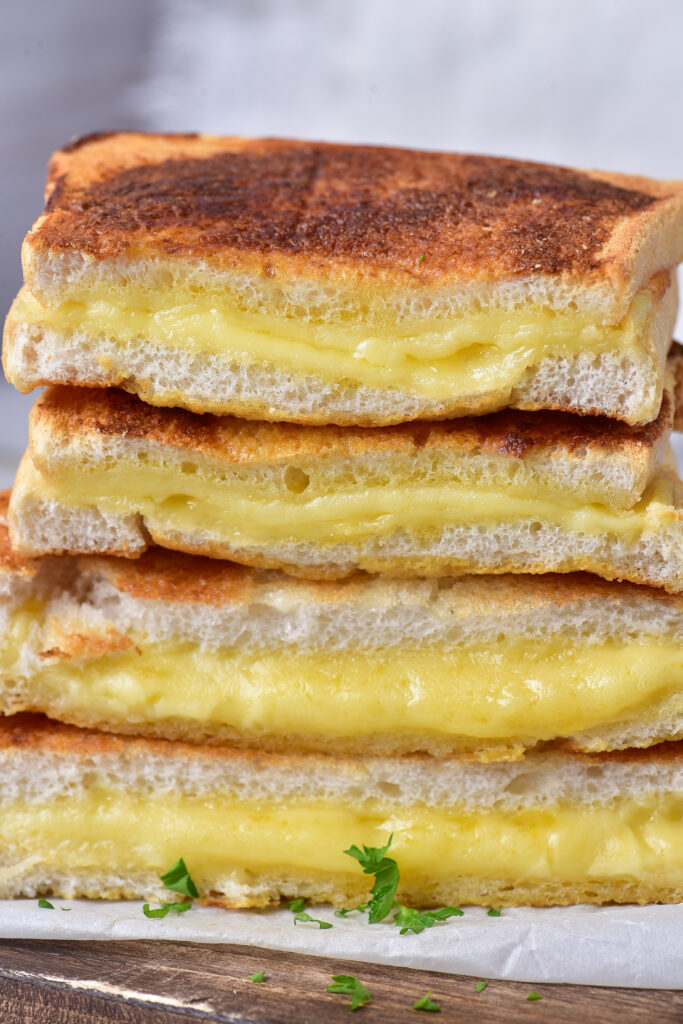 stack of air fryer grilled cheese sandwiches