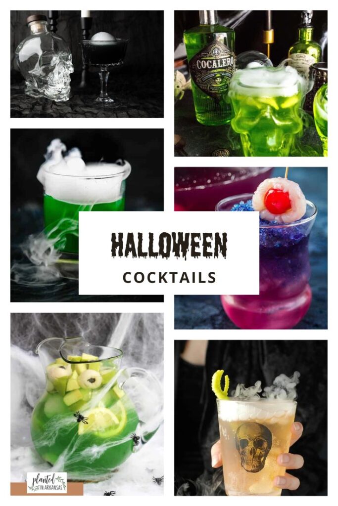 Halloween cocktails recipes photos in a collage image