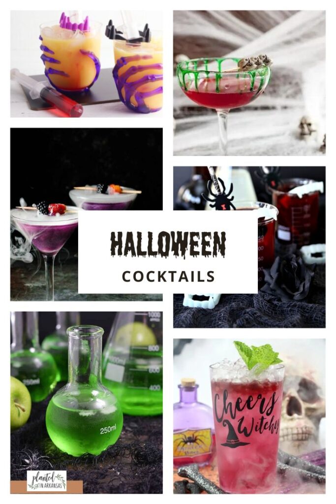 Halloween cocktails recipe in a collage with text