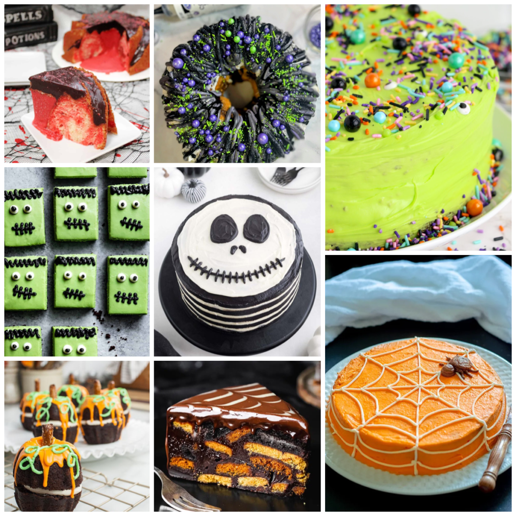 collage of easy Halloween cake recipes
