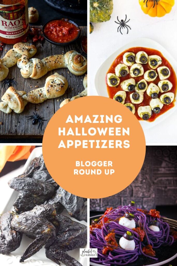 easy Halloween appetizers in a collage with orange text circle