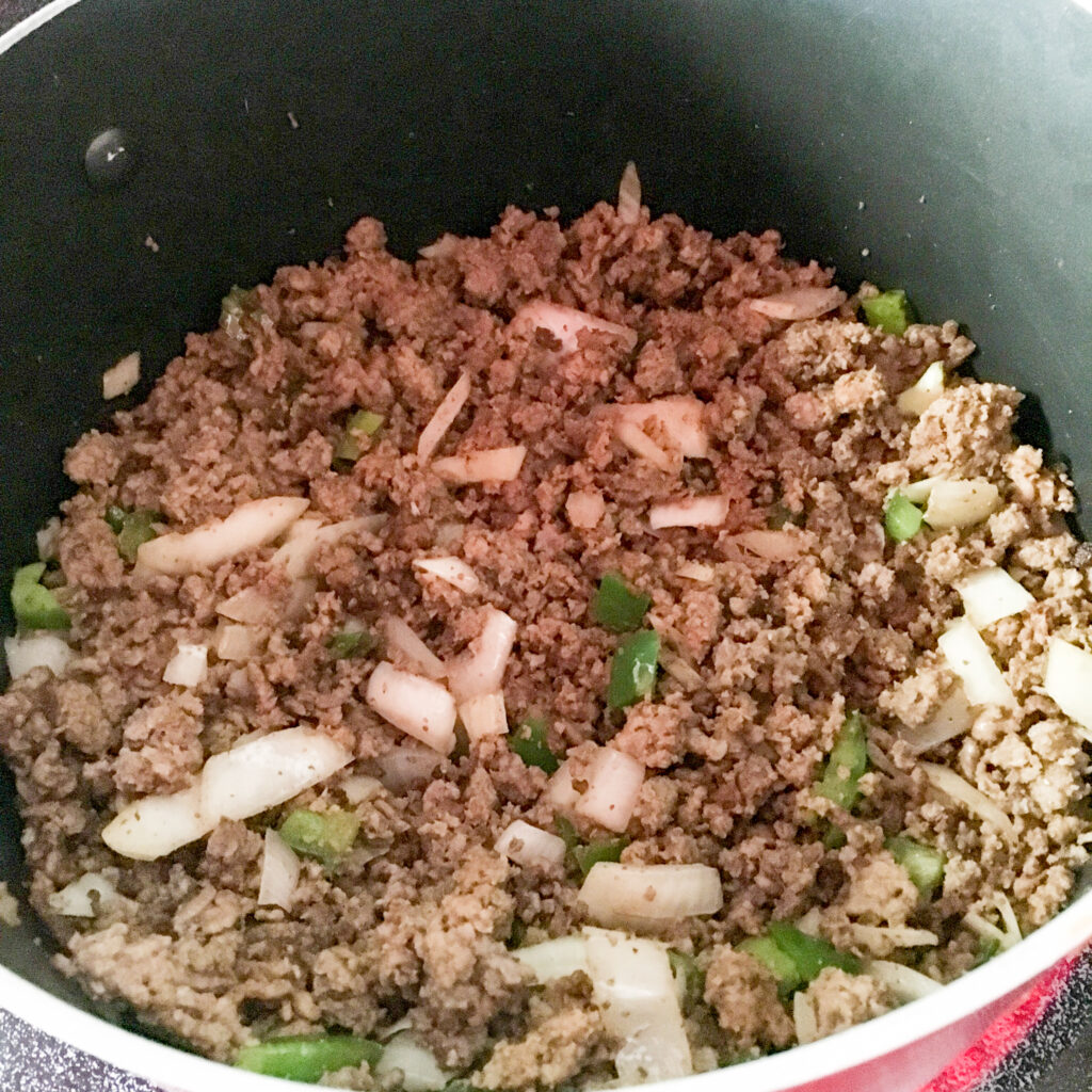 ground meat in a stock pot