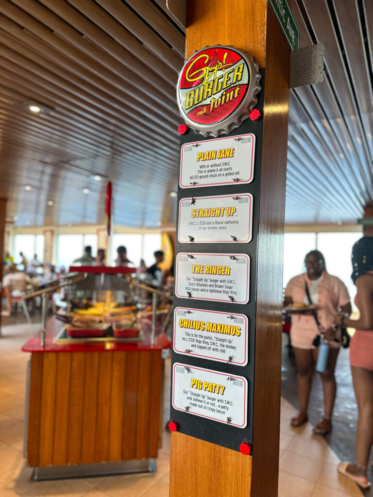 sign for Guy's Burger Joint on Carnival Valor Cruise