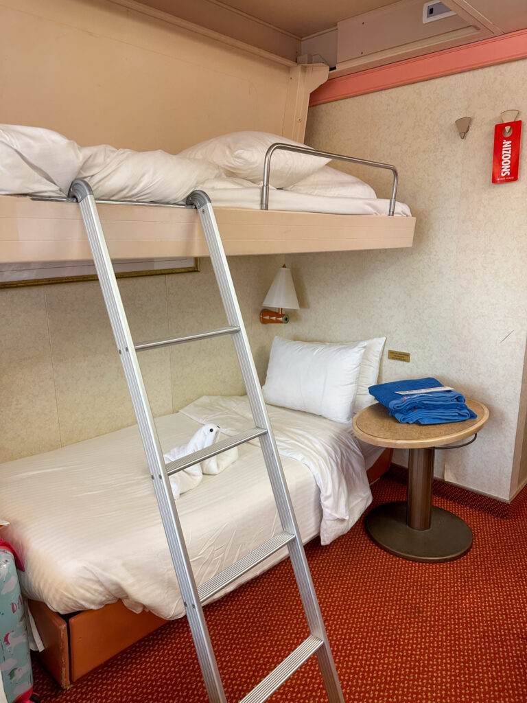 bunk beds in balcony room 207 on Carnival Valor