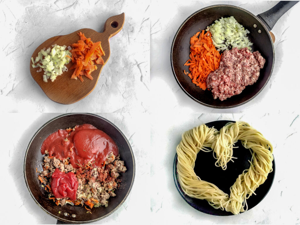 process steps for date night spaghetti (heart spaghetti) for Valentine's Day or anniversary