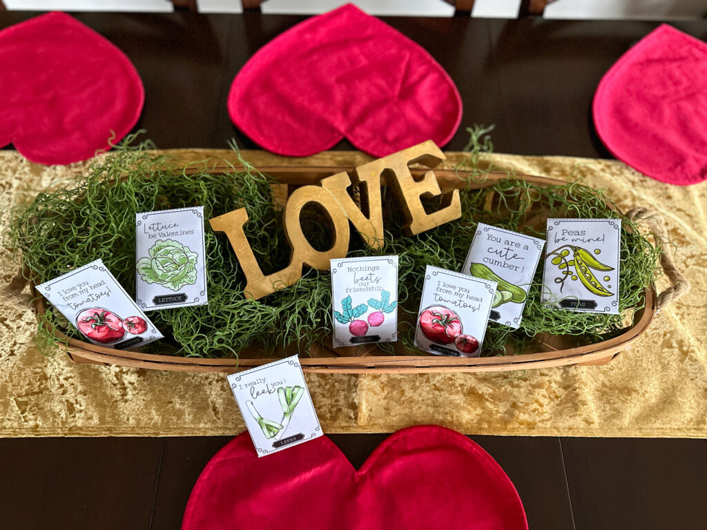 cute seed Valentine gifts for gardeners in a basket