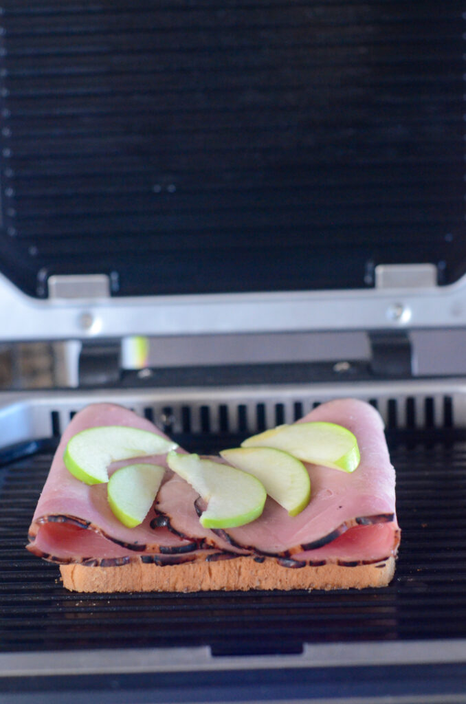 apple and ham panini with no top bread in panini press