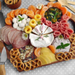 Easter bunny charcuterie on gray backdrop