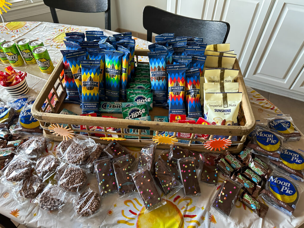moon and sunshine snacks on solar eclipse party table