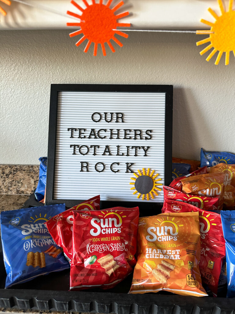 solar eclipse quote on letter board with Sun Chips and sun banner