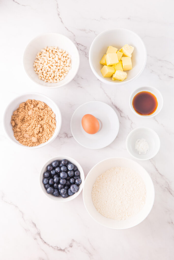 bowls of prepped ingredients on counter