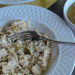 salsa verde ranch chicken in white bowl