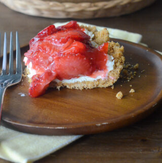 no bake strawberry pie with cream cheese and fork on plate