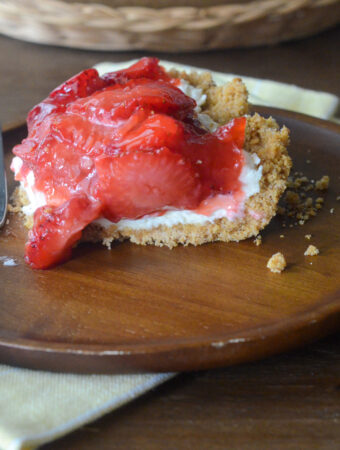 no bake strawberry pie with cream cheese and fork on plate