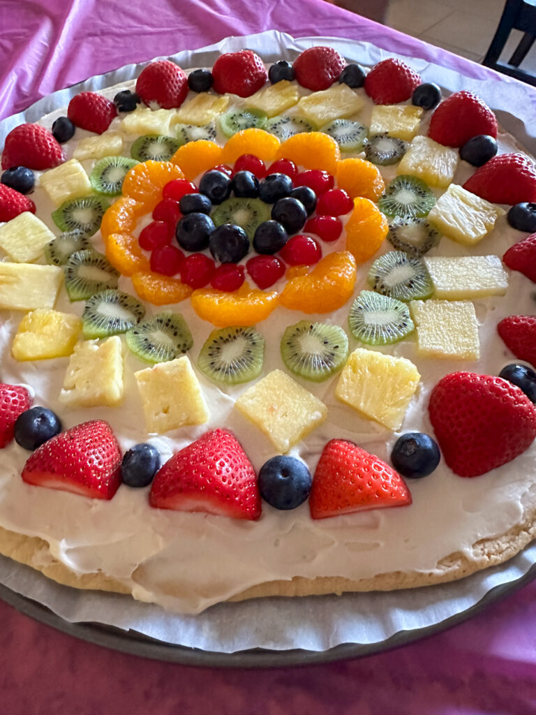 fruit pizza on tray