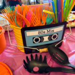 1980s food and drink table with utensil holder and utensils