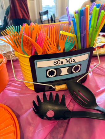 1980s food and drink table with utensil holder and utensils