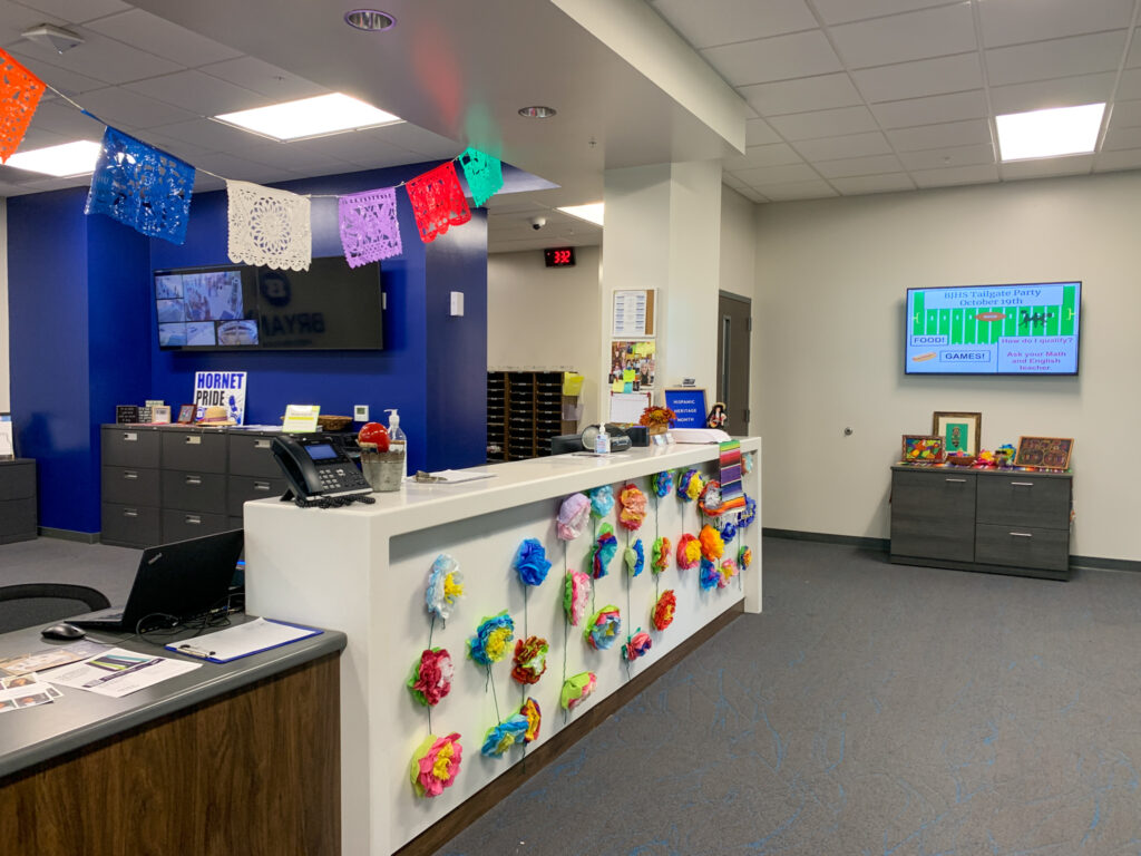 school office with Hispanic Heritage Month decorations