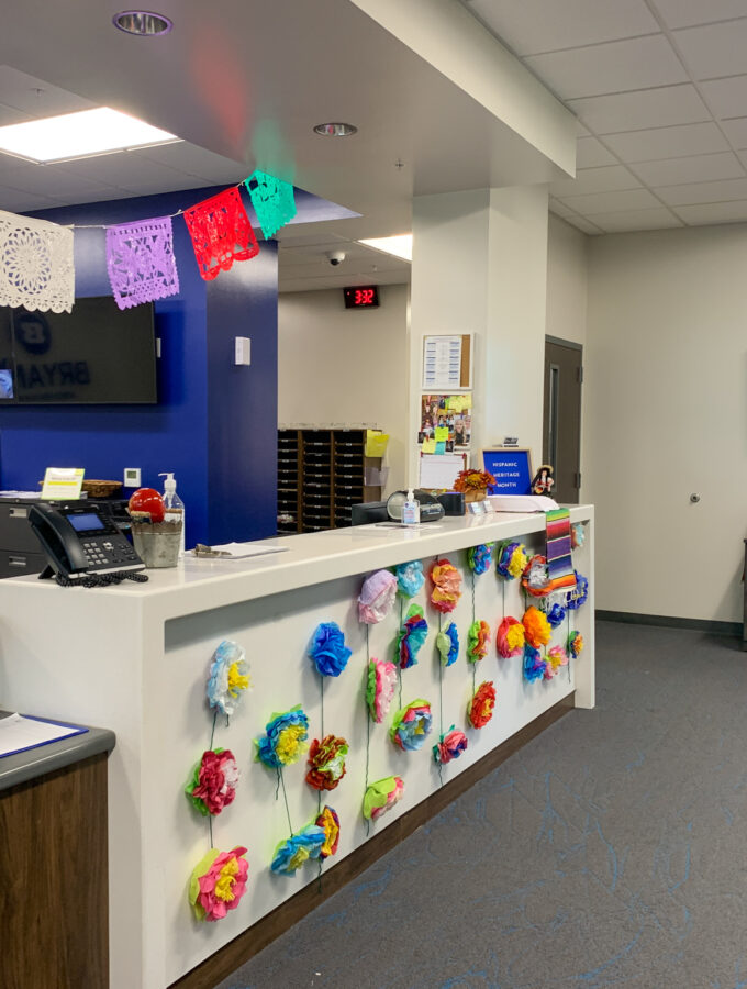 school office with Hispanic Heritage Month decorations