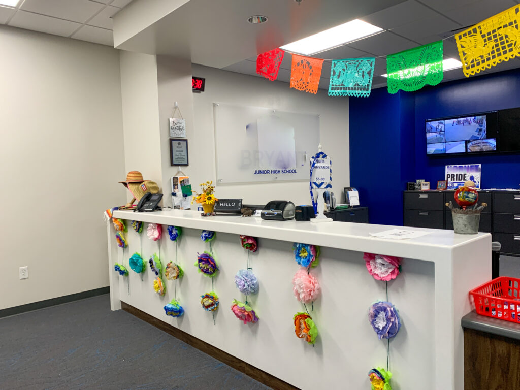 school office with Hispanic Heritage Month decorations