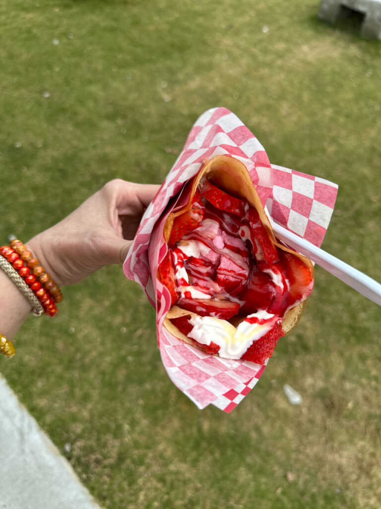 straweberry crepe at The Boardwalk food truck court on a visit to Springdale, Arkansas