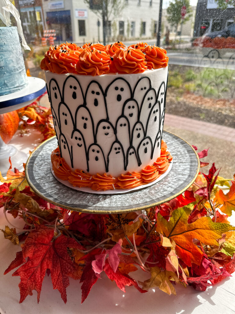 ghost cake on display at Shelby Lynn's Cake Shoppe in Springdale, Arkansas