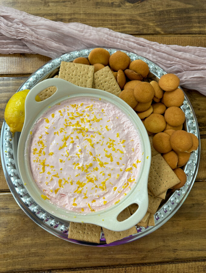 pink lemonade dip in overhead shot