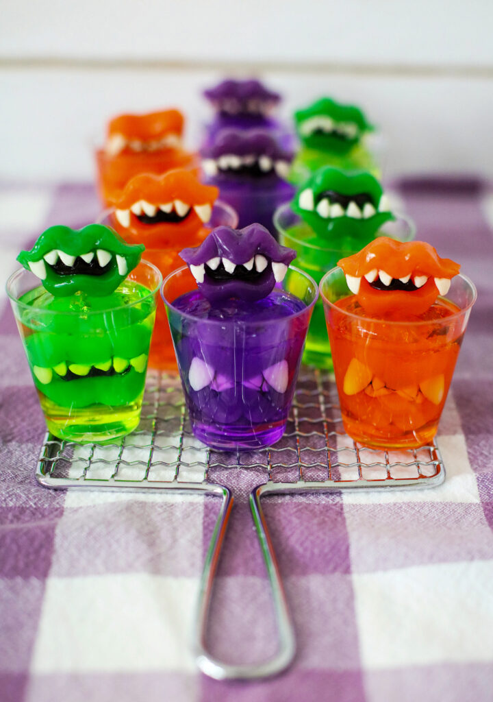 monster teeth Jello shots on metal rack