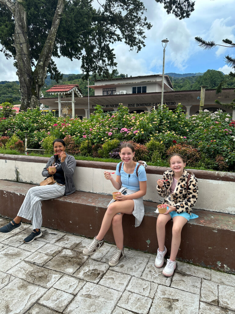 family eats ice cream in park