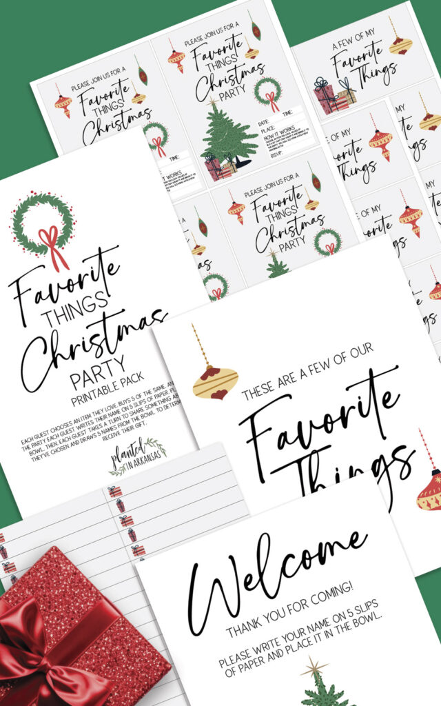 favorite things party for Christmas free printables in image