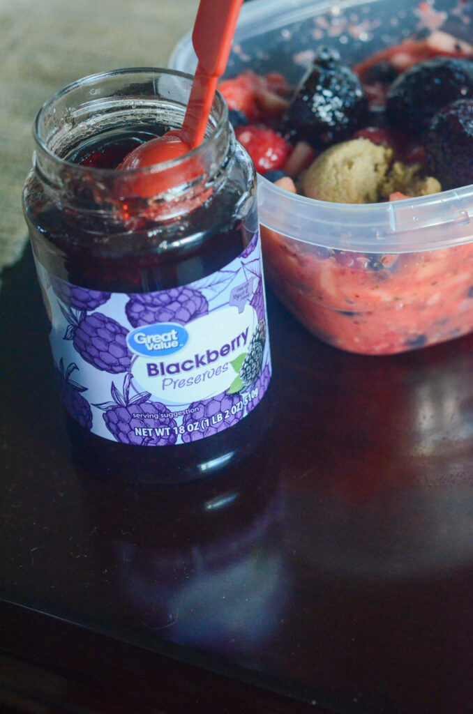 blackberry preserves in front of bowl of mixture