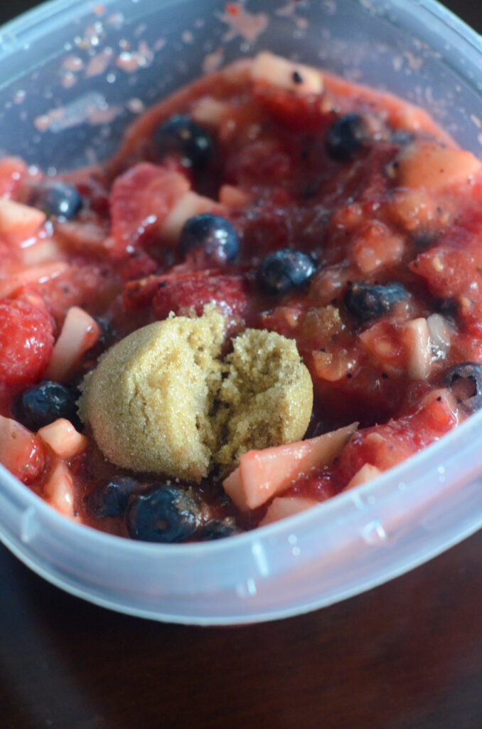 fruit salsa in a bowl during preparation