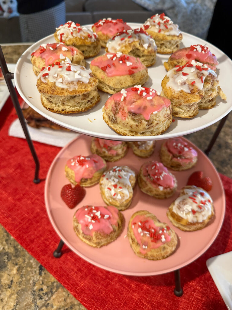 trays of heart-shaped cookie cutters at Galentine's brunch