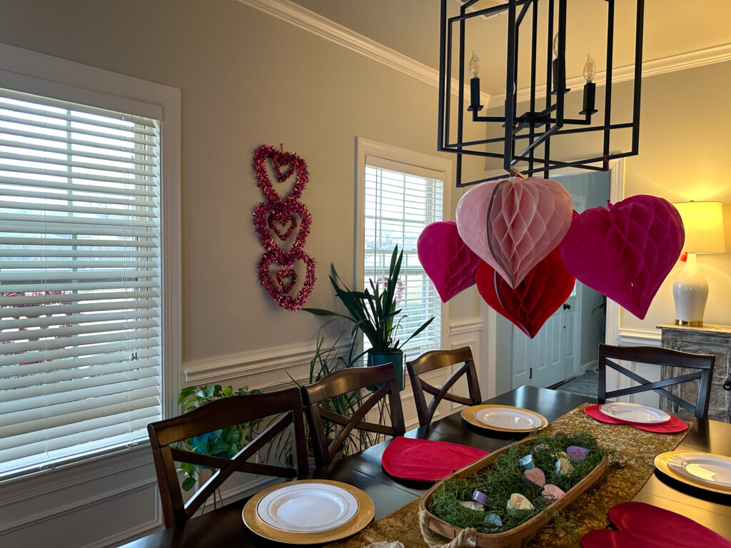 Galentine brunch decorations in dining room