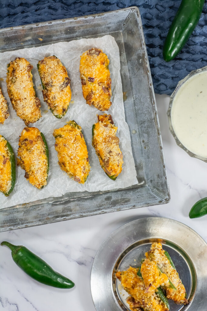 air fryer jalapeño poppers on galvanized tray