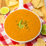 top down view of Chili's copycat queso over spread of chips