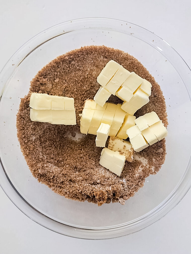 cubed butter on top of dry ingredients