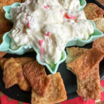 peppermint dip in teal snowflake bowl